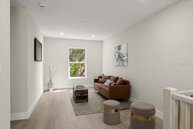 living room with light hardwood / wood-style flooring