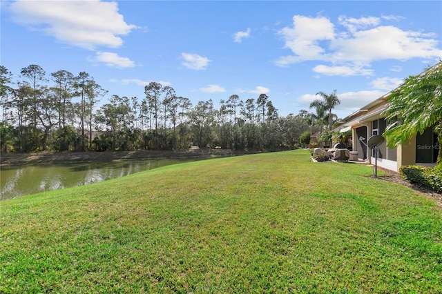 view of yard with a water view