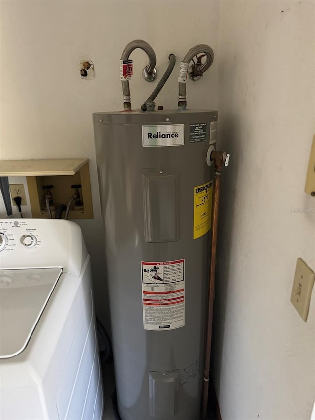 utility room with washer / clothes dryer and electric water heater