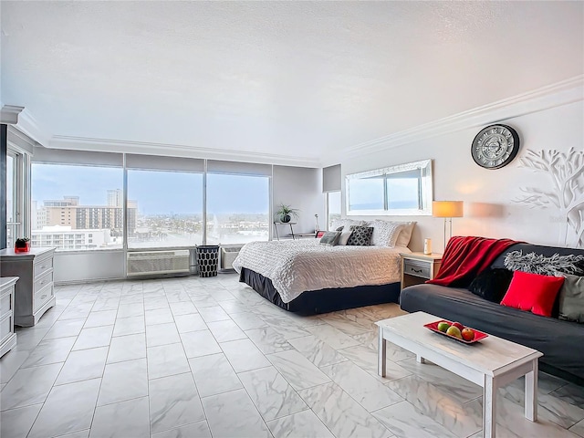 bedroom featuring crown molding and access to exterior