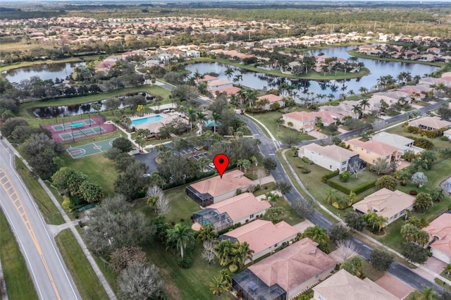 aerial view with a water view