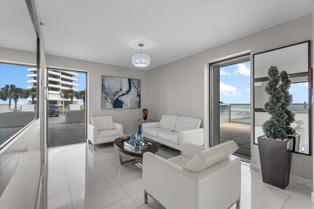 living room with a water view