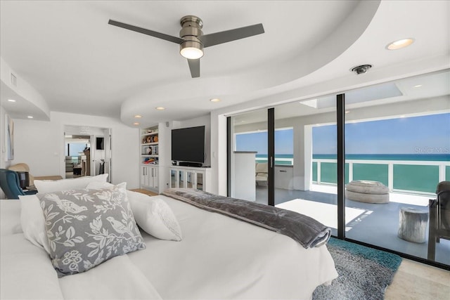 bedroom featuring access to outside and ceiling fan