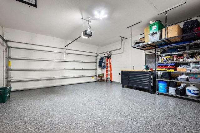 garage with a garage door opener