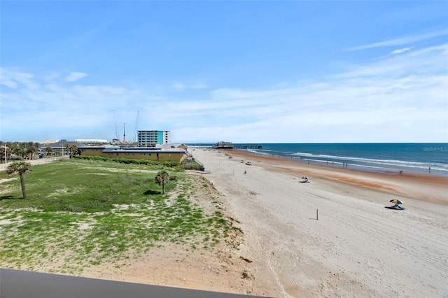 view of water feature with a beach view