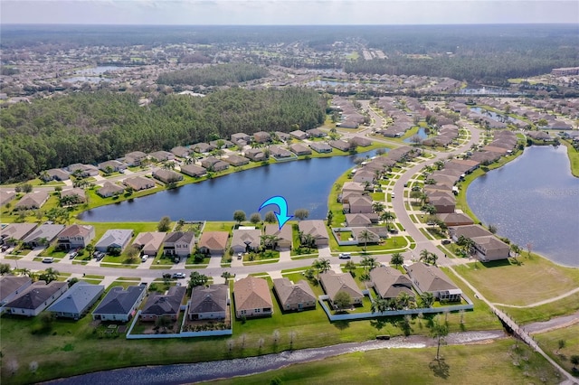 aerial view with a water view