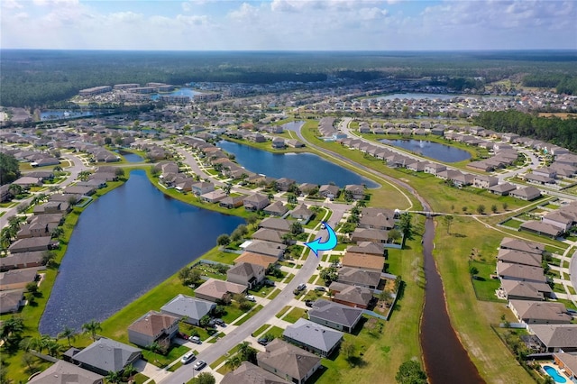 aerial view with a water view