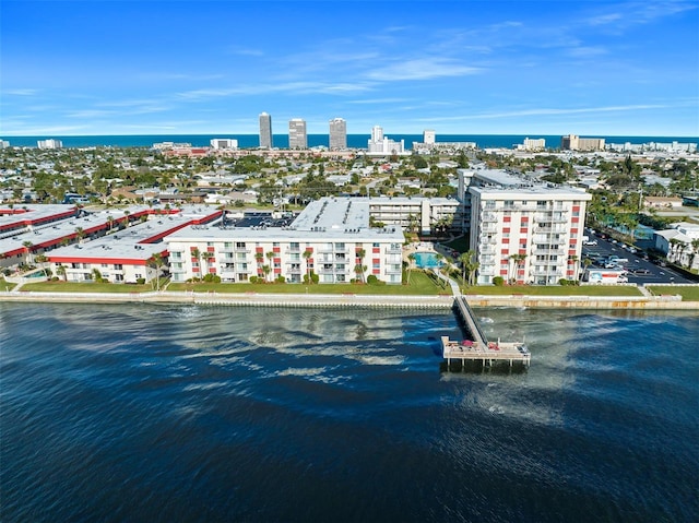 bird's eye view featuring a water view