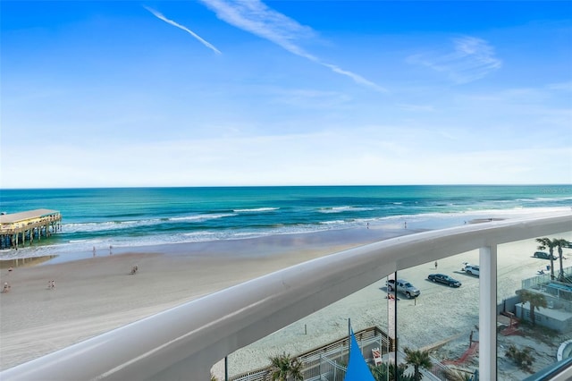 view of water feature with a beach view