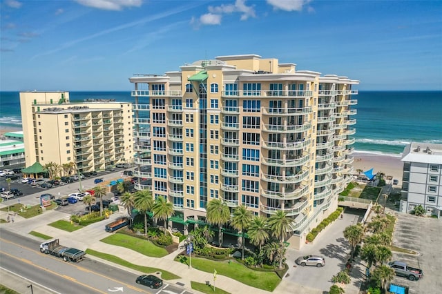 view of building exterior featuring a water view