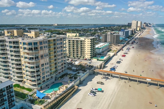 aerial view with a water view and a city view