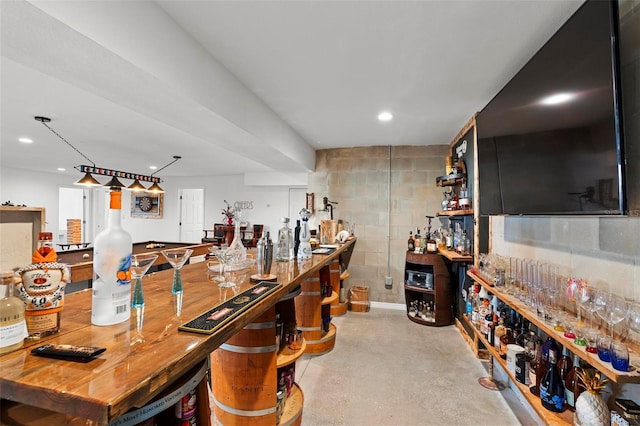 bar with butcher block counters