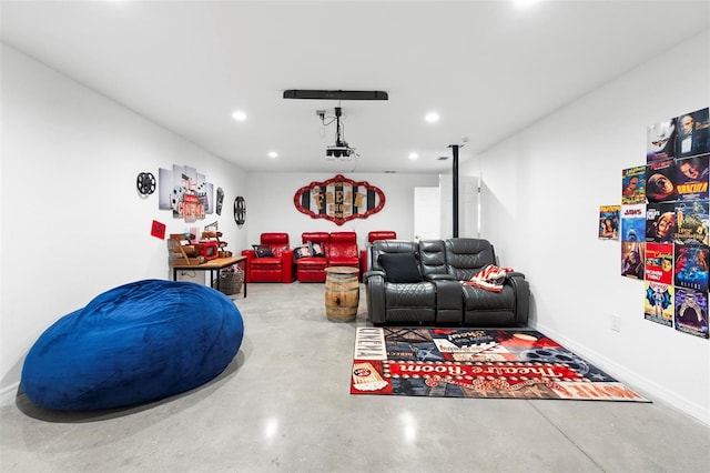 living room with concrete floors