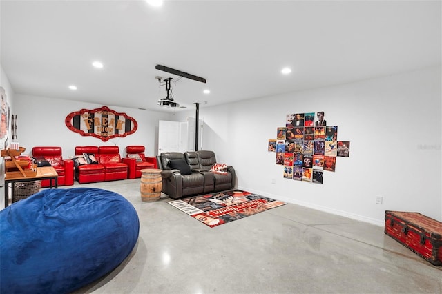 living room with concrete flooring