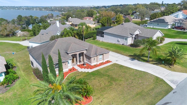 aerial view with a water view