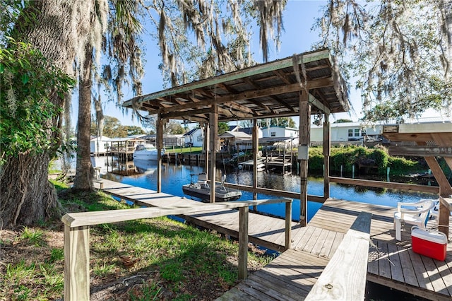 view of dock with a water view