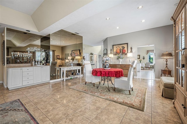 dining space featuring recessed lighting, baseboards, and light tile patterned floors