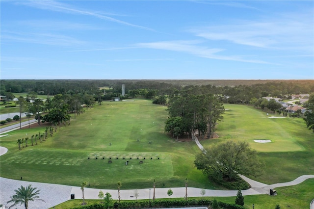 birds eye view of property with golf course view