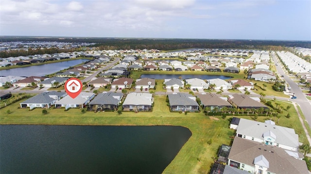 bird's eye view featuring a water view