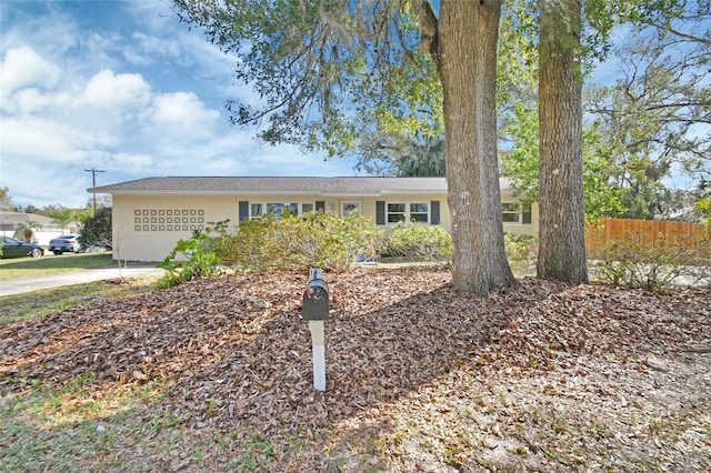 single story home with fence and stucco siding