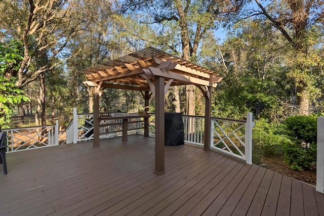 wooden terrace featuring a pergola