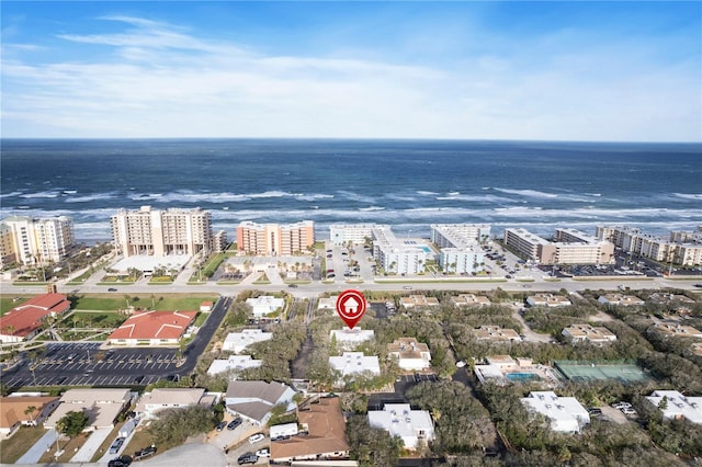 aerial view featuring a water view and a city view