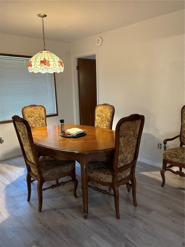 dining space with hardwood / wood-style flooring