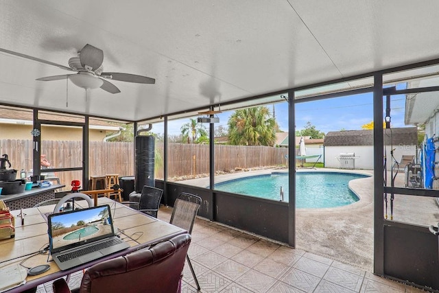 445 Virginia Ave, Saint Cloud, FL 34769 - sunroom featuring ceiling fan, outdoor dining area, and healthy amount of natural light