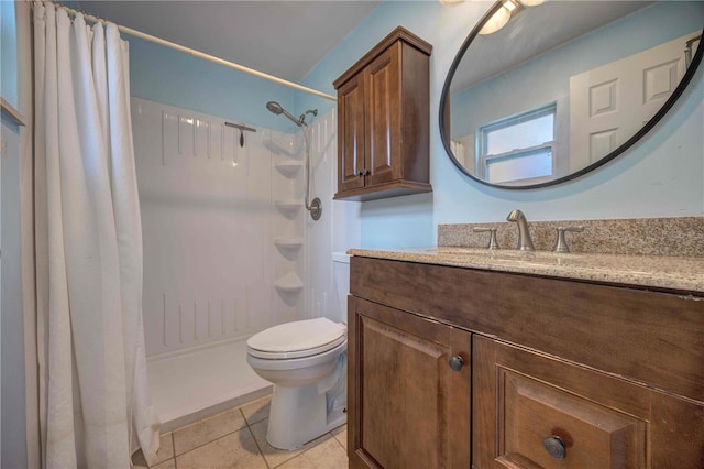 741 Greenway Pl, Daytona Beach, FL 32114 - bathroom with tile patterned floors, curtained shower, toilet, and vanity