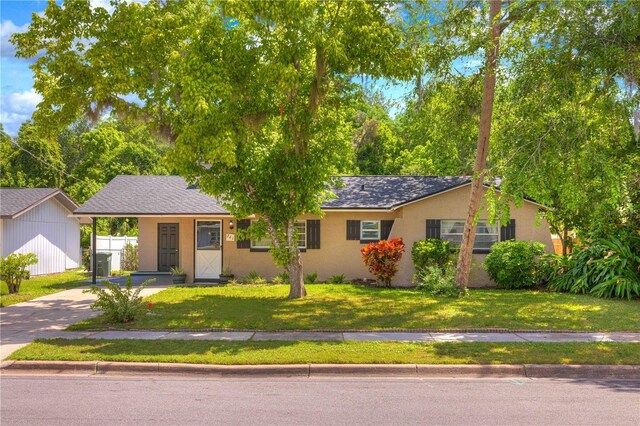 741 Greenway Pl, Daytona Beach, FL 32114 - ranch-style house with stucco siding, an attached carport, driveway, and a gate