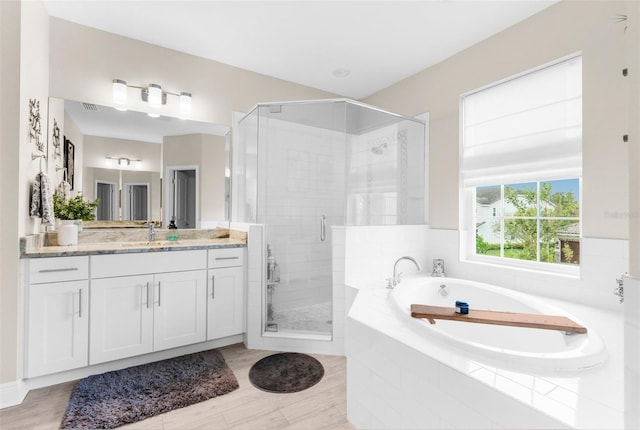 32924 Estate Garden Dr, Wesley Chapel, FL 33545 - bathroom featuring a stall shower, vanity, and a bath