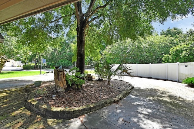 view of yard featuring a patio and fence