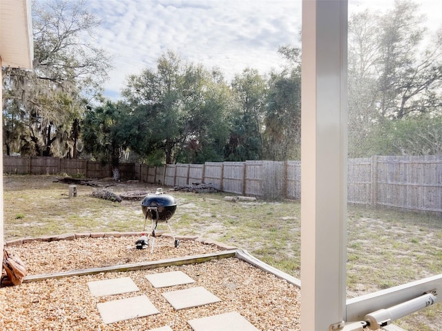 view of yard with a fenced backyard