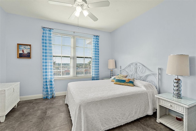 bedroom featuring ceiling fan and baseboards