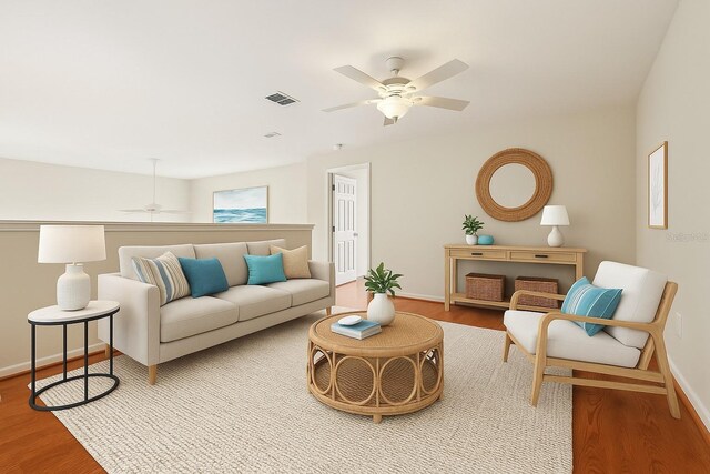 3691 Titanic Cir, Melbourne, FL 32903 - living area featuring a ceiling fan, wood finished floors, and baseboards