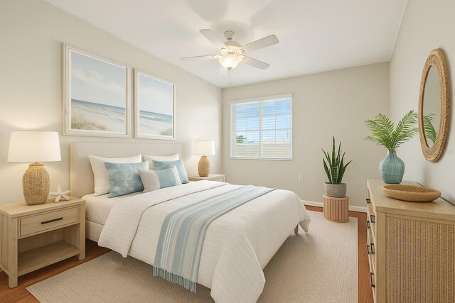3691 Titanic Cir, Melbourne, FL 32903 - bedroom with light wood finished floors, ceiling fan, and baseboards