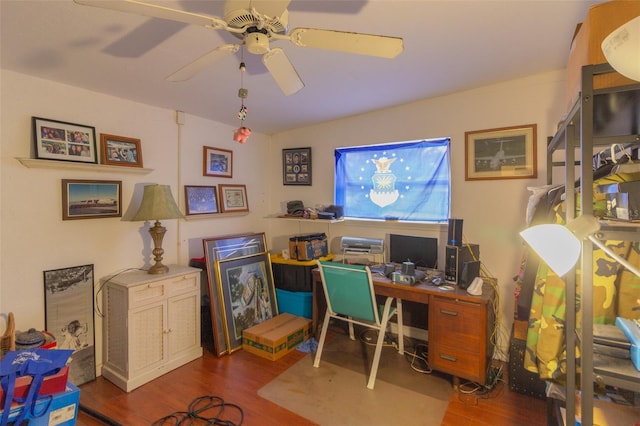 office area featuring ceiling fan and wood finished floors