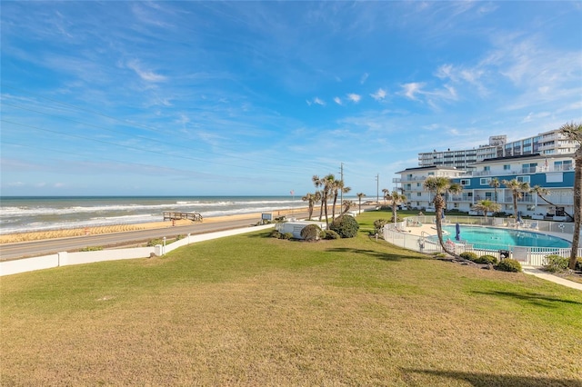 exterior space featuring a beach view