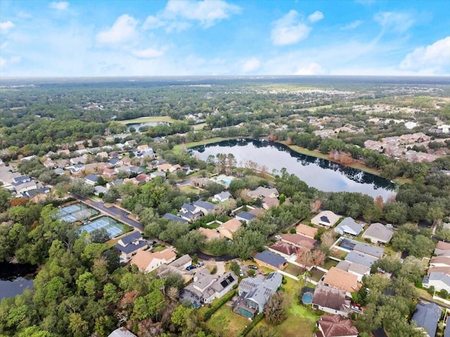 aerial view with a water view and a residential view