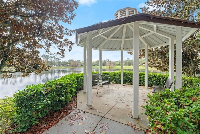 view of patio / terrace with a water view