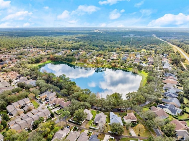 aerial view featuring a residential view and a water view