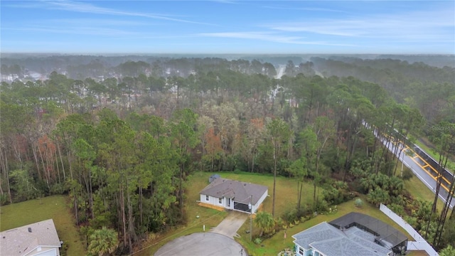 aerial view with a wooded view