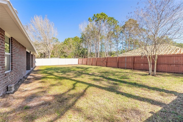 view of yard with a fenced backyard