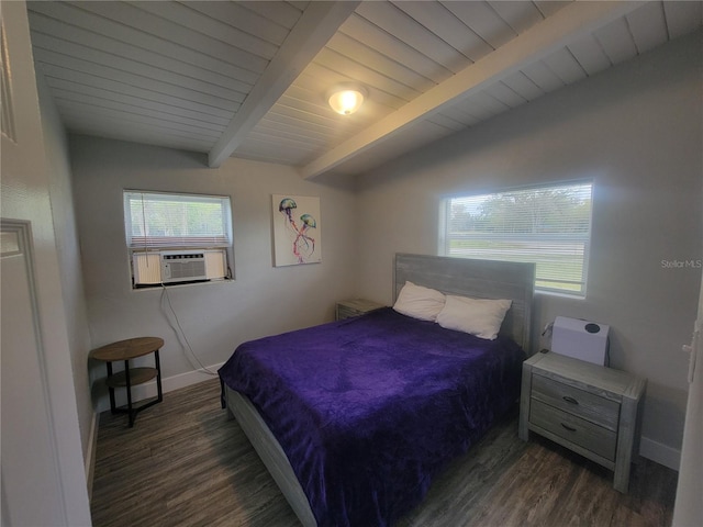 305 Elsie Ave, Daytona Beach, FL 32117 - bedroom with cooling unit, lofted ceiling with beams, baseboards, and wood finished floors