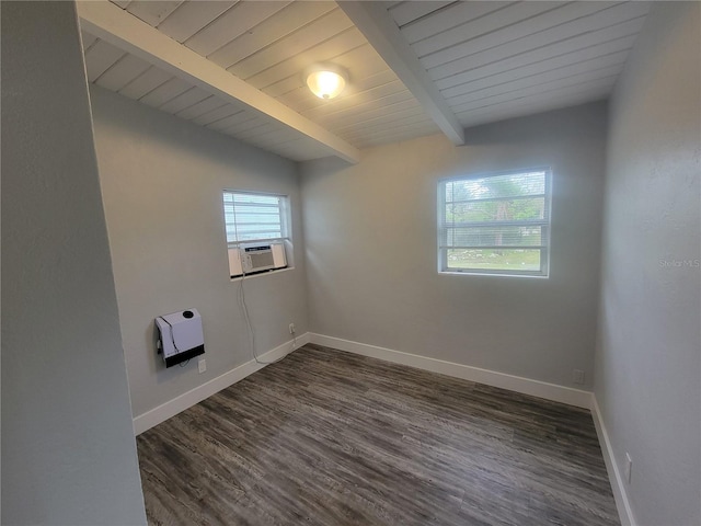 305 Elsie Ave, Daytona Beach, FL 32117 - empty room with baseboards, dark wood-type flooring, beam ceiling, and heating unit