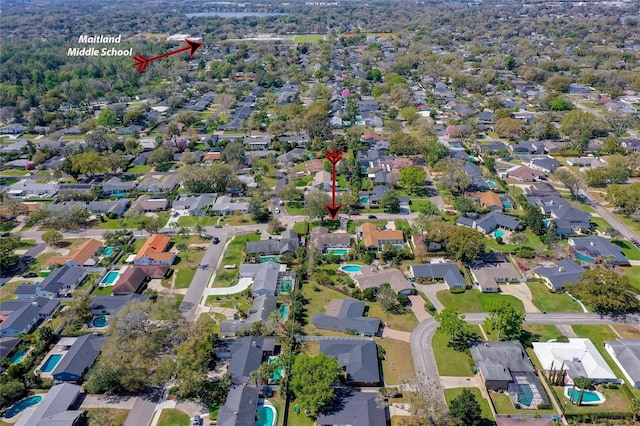 drone / aerial view featuring a residential view