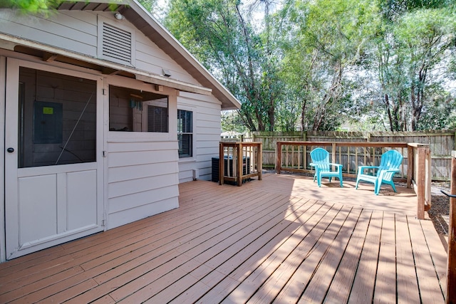 wooden deck featuring fence