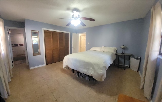 bedroom with a closet and ceiling fan