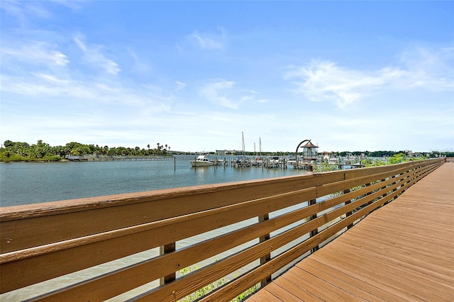 view of dock with a water view