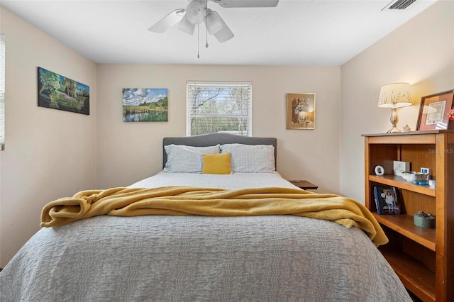 bedroom featuring ceiling fan and visible vents